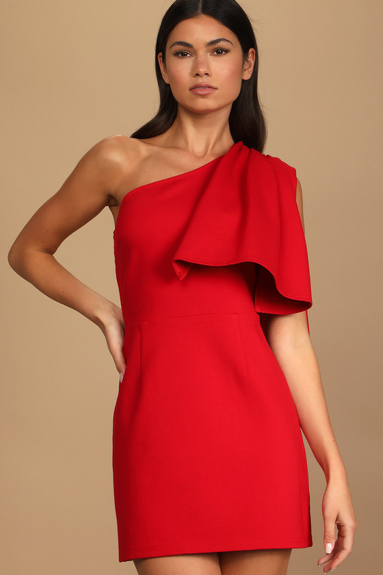 Red Mini Dress - One-Shoulder Mini ...
